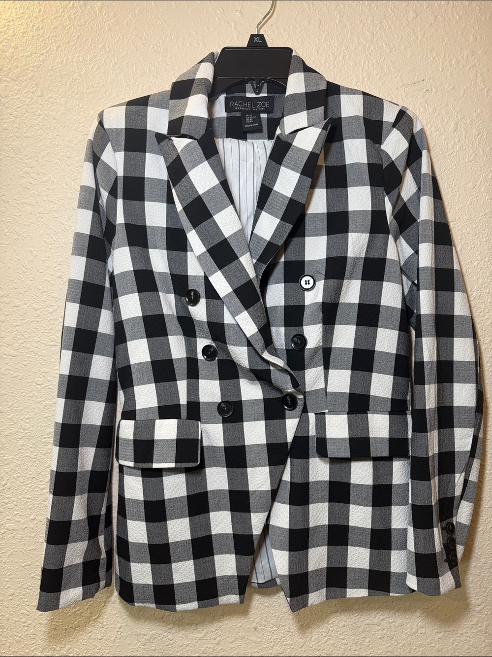 Rachel Zoe Black & White Gingham Double-Breasted Blazer